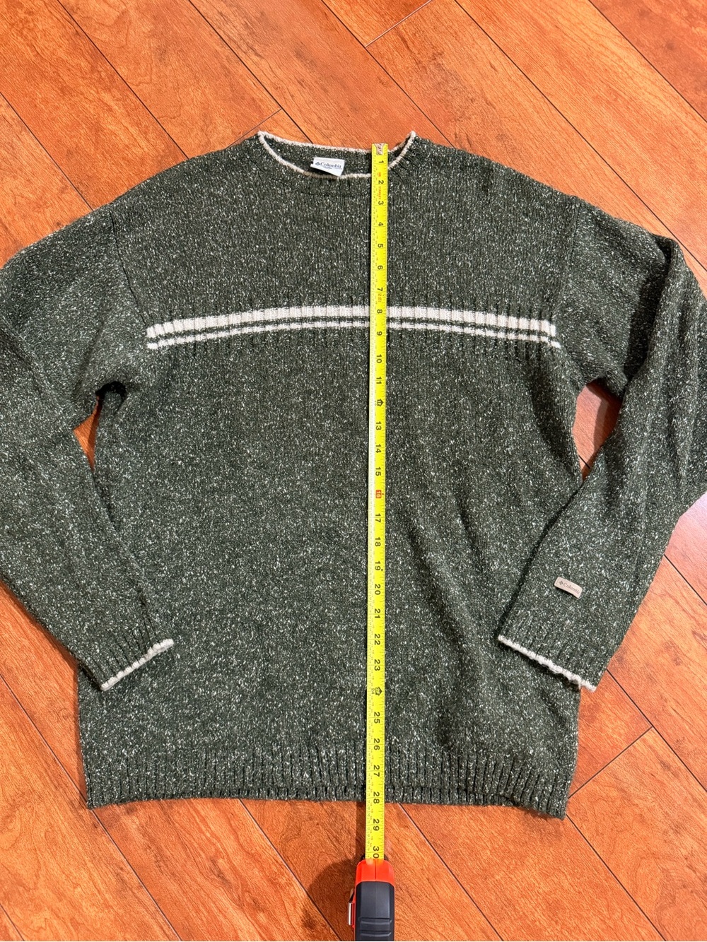 Columbia Olive Green Crewneck Sweater with Ivory Stripe